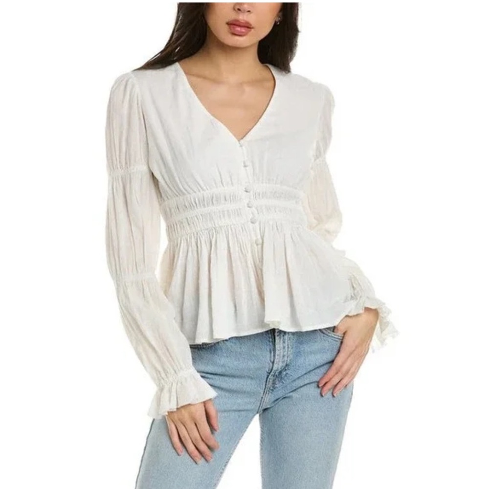 Faherty Organic Cotton Colette Long Sleeve Blouse Size Small